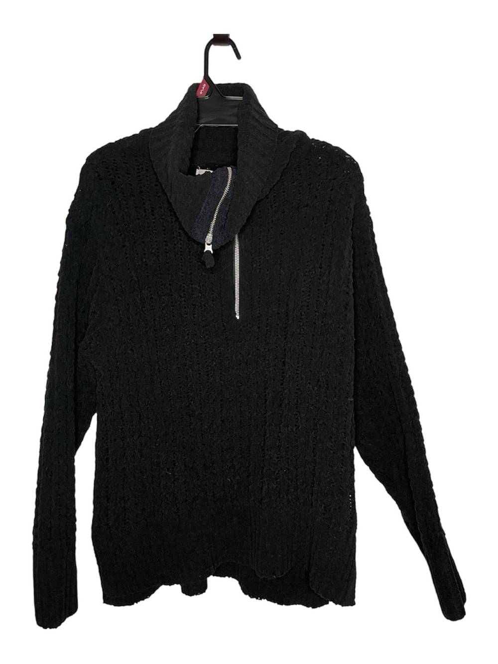 Aerie Black Chenille Cable Knit Quarter Zip Cowl Neck Sweater Size M